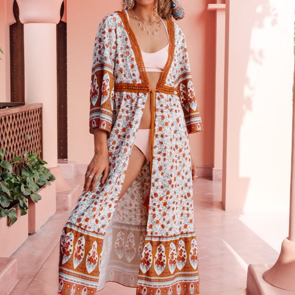 Cupshe Boho Front Tie Tassel Cover Up. Size Large brand new